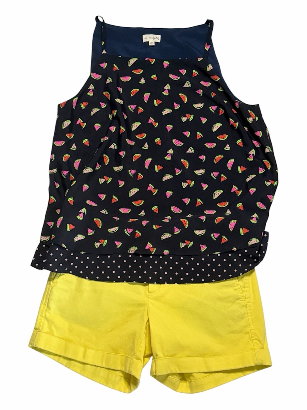 Maison Jules Navy Blue Watermelon and Pink Polka Dot Sleeveless Tank Size XL - Picture 2 of 7